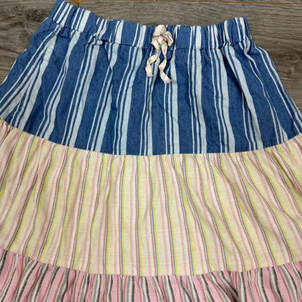 Wonder Nation Girls Boho Cottagecore Tiered Striped Skirt Size 6 6X Coastal‎